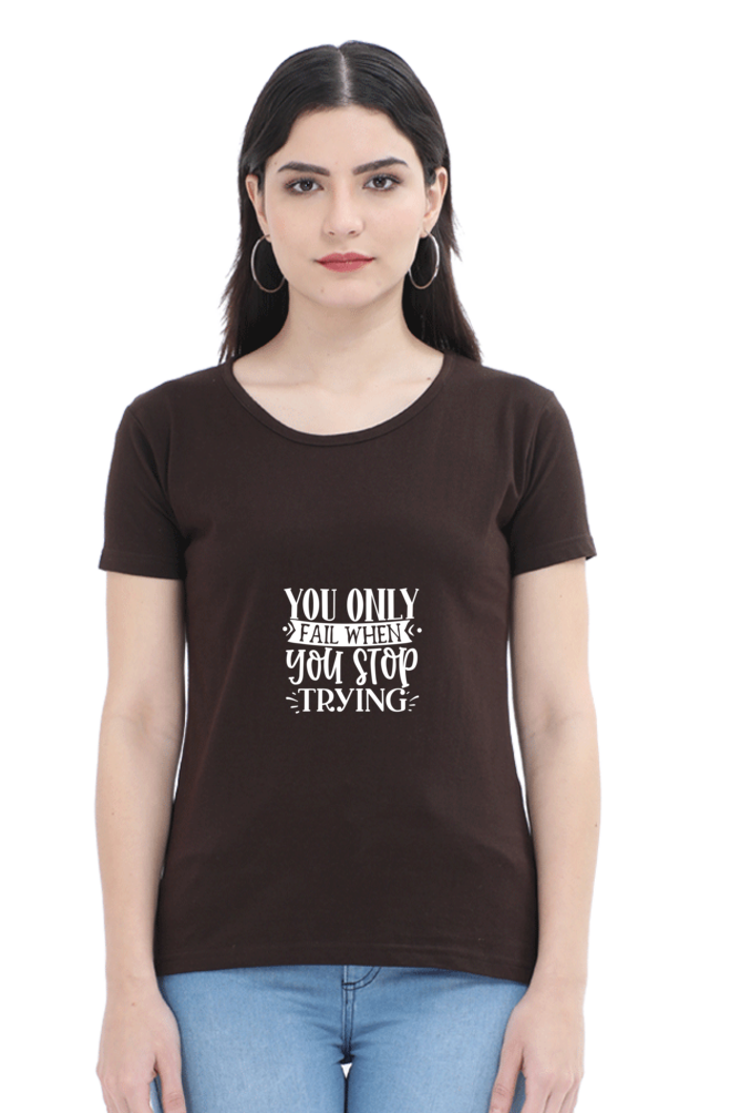 Women’s Round Neck Printed Motivational T-Shirts -  Trying
