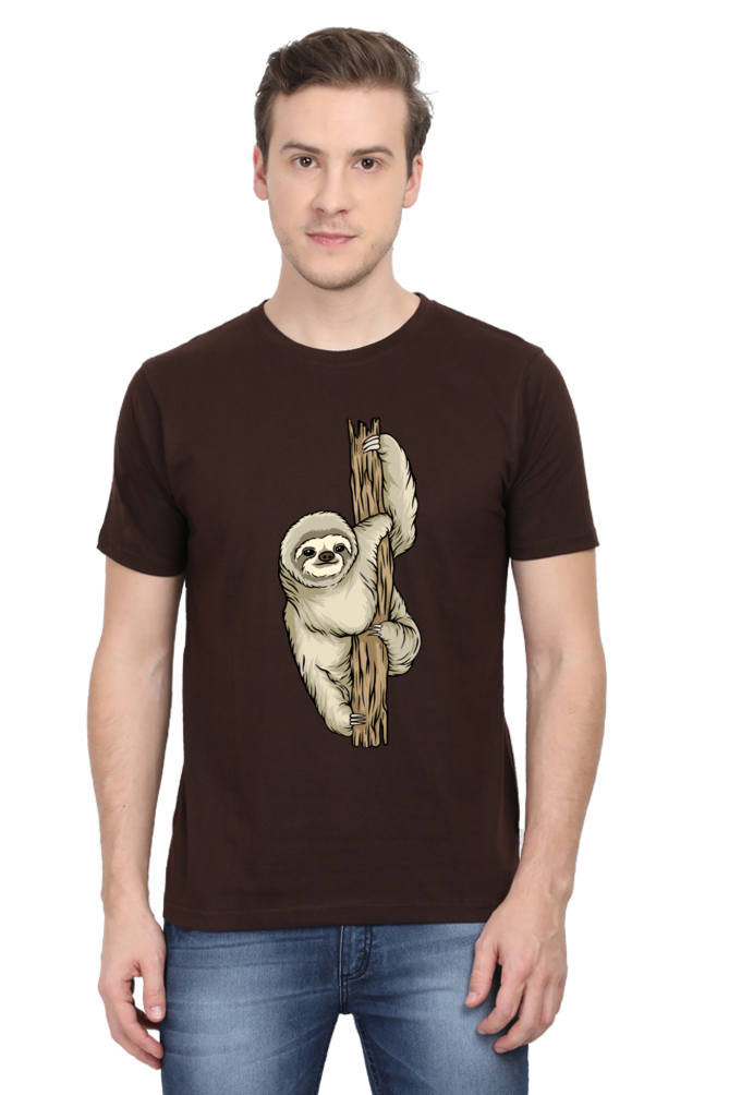 Men's Round Neck Sloth T-Shirt - keep smiling
