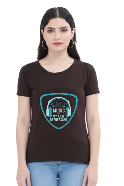 Women’s Round Neck Printed Music T-Shirts - Anit - Depressant
