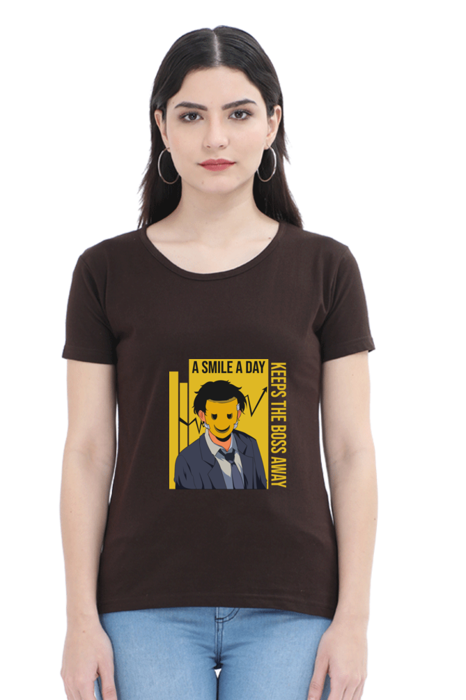 Women’s Round Neck Printed Motivational T-Shirts -  Smile