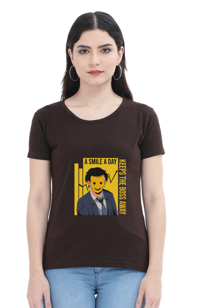 Women’s Round Neck Printed Motivational T-Shirts -  Smile