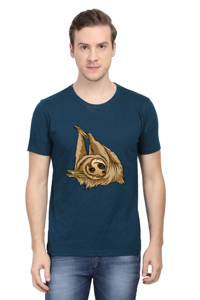 Men's Round Neck Sloth T-Shirt - say cheese