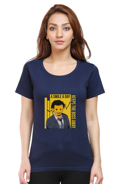 Women’s Round Neck Printed Motivational T-Shirts -  Smile