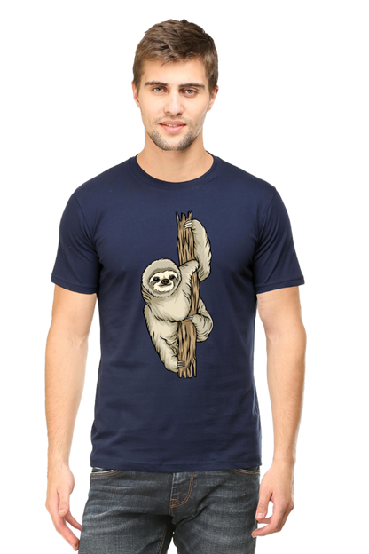Men's Round Neck Sloth T-Shirt - keep smiling