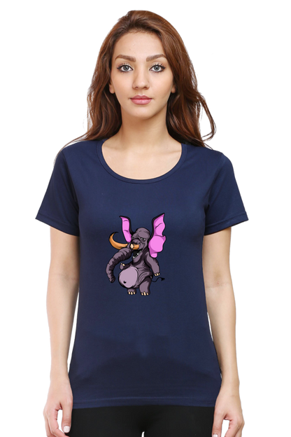 Women’s Round Neck Printed Animal's & Monster's T-Shirts - monster elephant