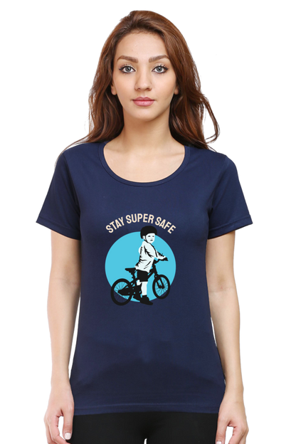 Women’s Round Neck Printed Rider T-Shirts -  super safe