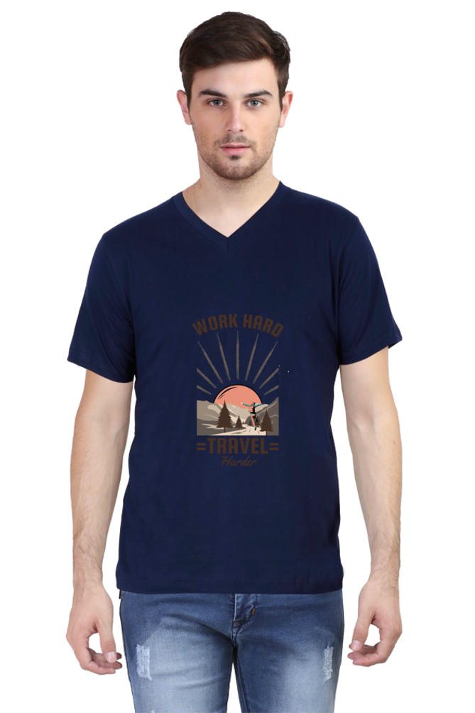 Men's Adventure V Neck T-Shirt - work hard
