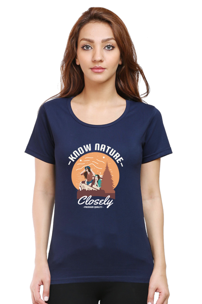 Women’s Round Neck Printed Adventure T-Shirts -  know nature
