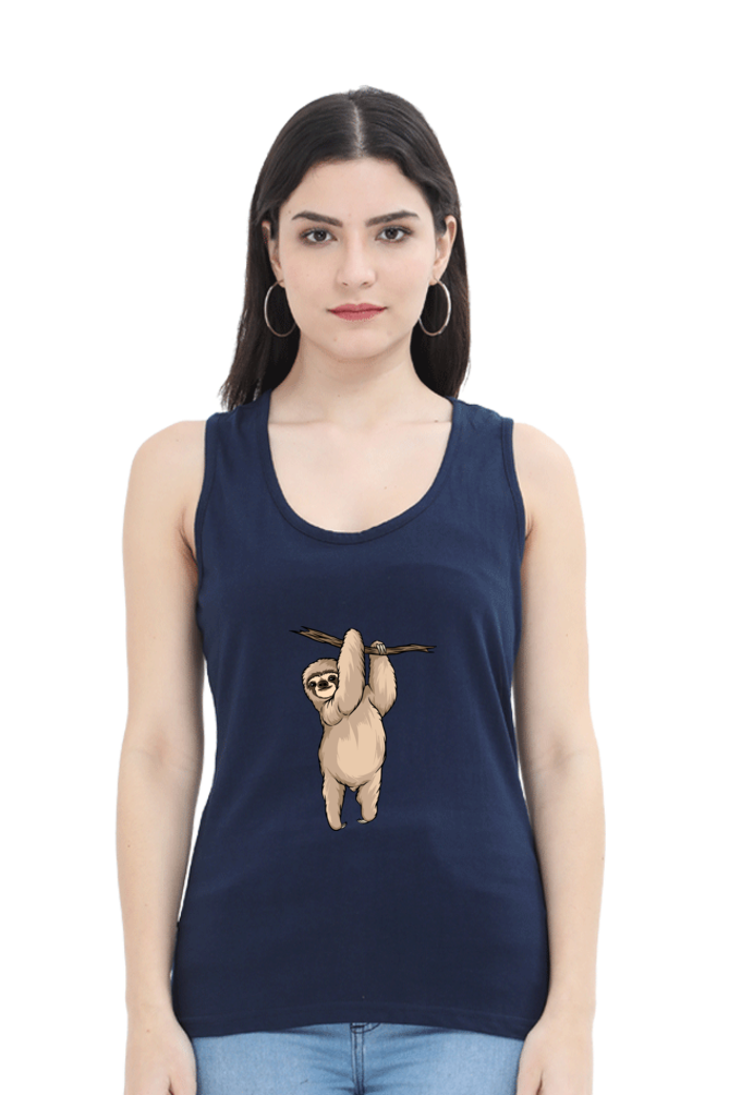 Women Sloth Tank Top - hanging posed sloth