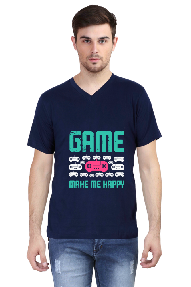 Men's Gamer V Neck T-Shirt - Happy