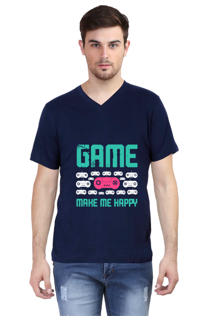 Men's Gamer V Neck T-Shirt - Happy