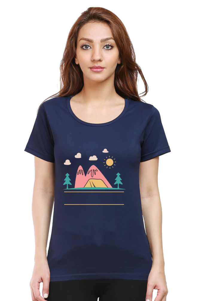 Women’s Round Neck Printed Adventure T-Shirts -  campfire