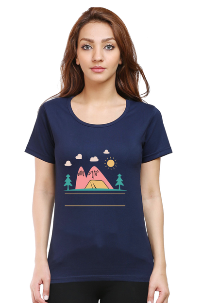 Women’s Round Neck Printed Adventure T-Shirts -  campfire