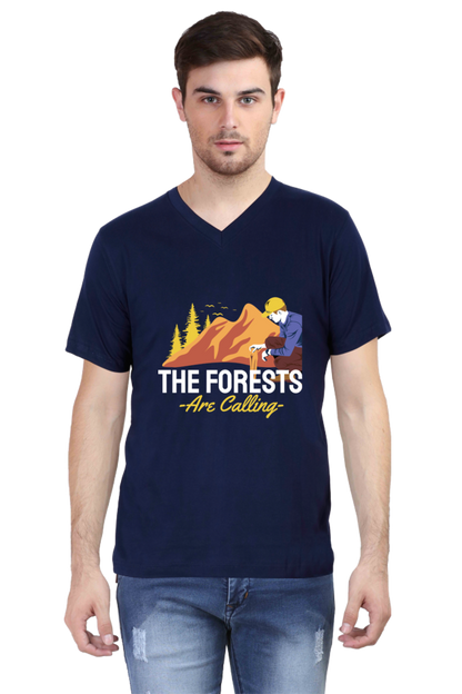 Men's Summer V Neck T-Shirt - Forests Calling