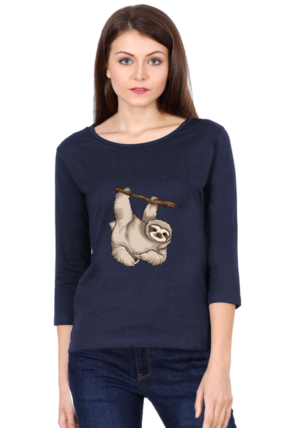 Women Sloth Full Sleeve T-Shirt - baby with small pony