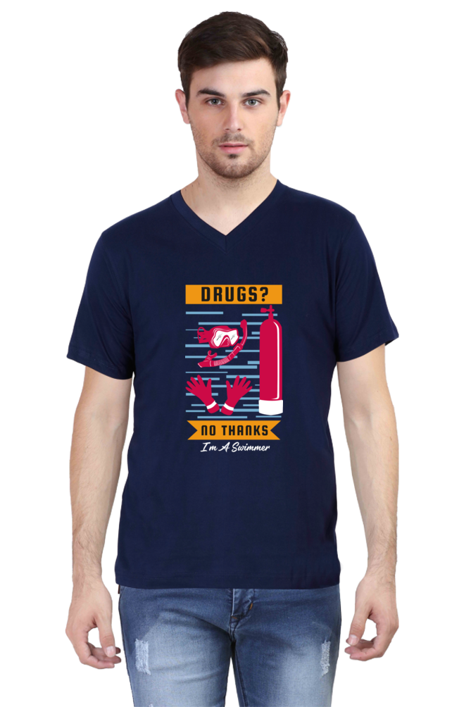 Men's Swimming V Neck T-Shirt - No Thanks