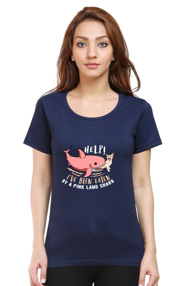 Women’s Round Neck Printed Funny & Queen SVG T-Shirts -  Shark