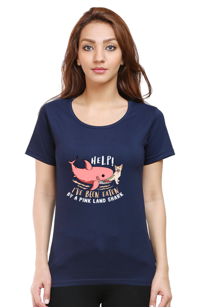 Women’s Round Neck Printed Funny & Queen SVG T-Shirts -  Shark