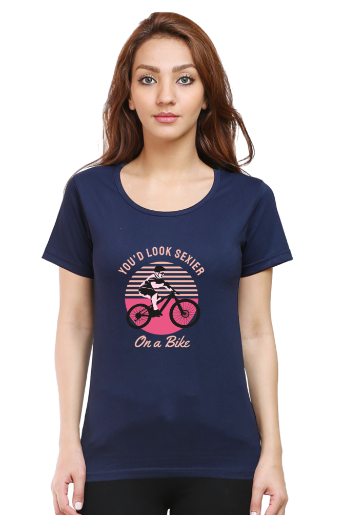 Women’s Round Neck Printed Rider T-Shirts -  on bike