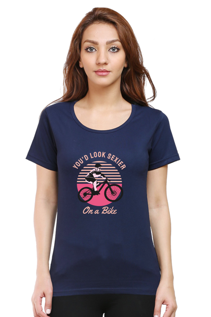 Women’s Round Neck Printed Rider T-Shirts -  on bike