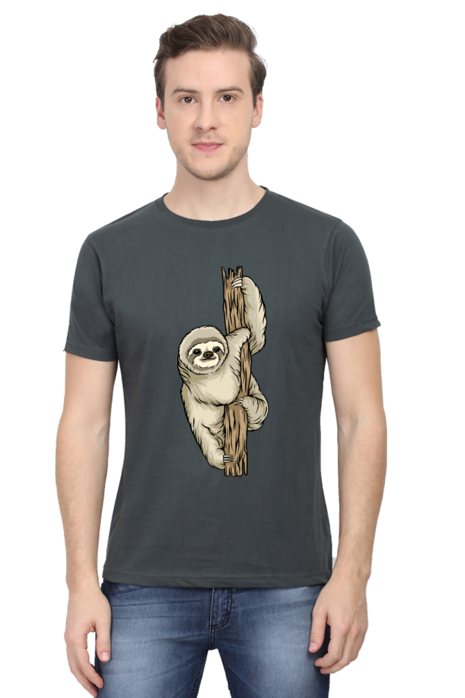 Men's Round Neck Sloth T-Shirt - keep smiling