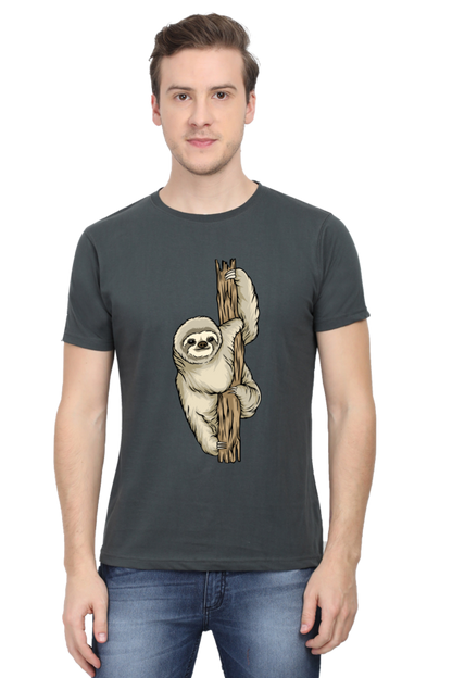 Men's Round Neck Sloth T-Shirt - keep smiling