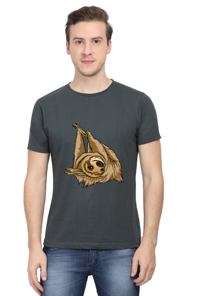 Men's Round Neck Sloth T-Shirt - say cheese