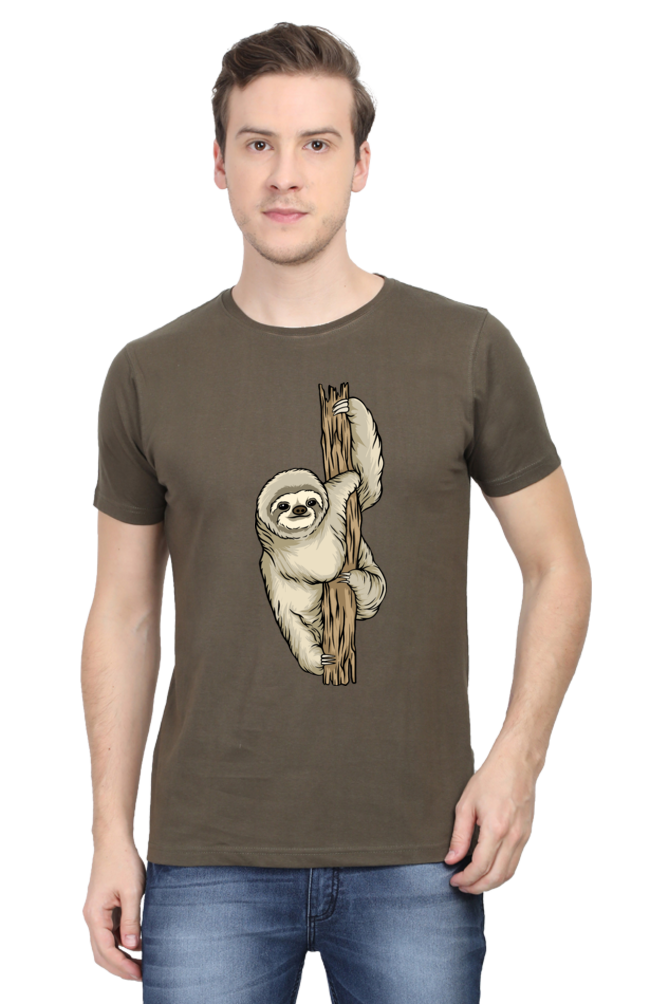 Men's Round Neck Sloth T-Shirt - keep smiling