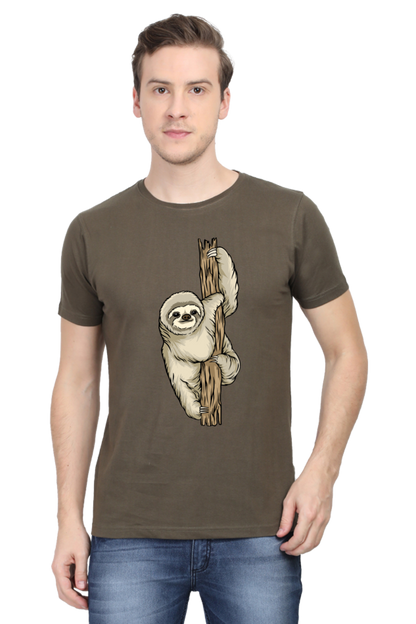 Men's Round Neck Sloth T-Shirt - keep smiling
