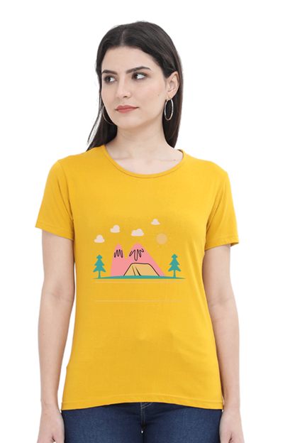 Women’s Round Neck Printed Adventure T-Shirts -  campfire