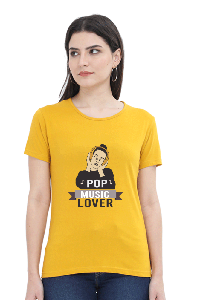 Women’s Round Neck Printed Music T-Shirts - POP