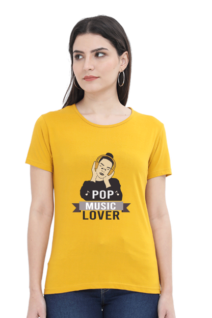 Women’s Round Neck Printed Music T-Shirts - POP