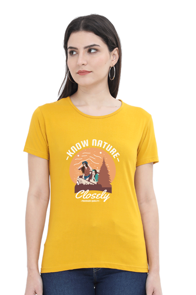Women’s Round Neck Printed Adventure T-Shirts -  know nature