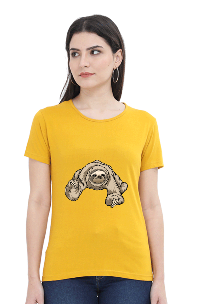 Women’s Round Neck Printed Sloth T-Shirts -  twerking sloth
