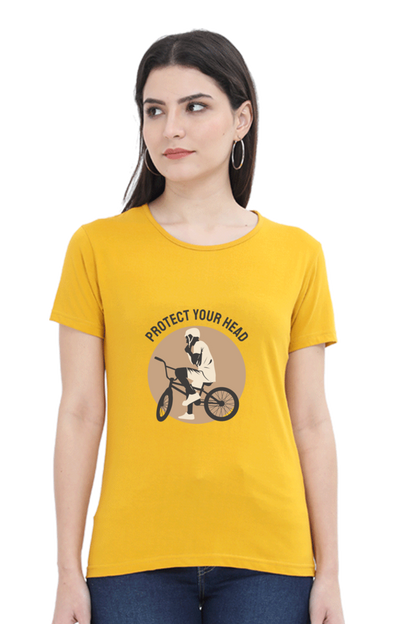 Women’s Round Neck Printed Rider T-Shirts -  protect head