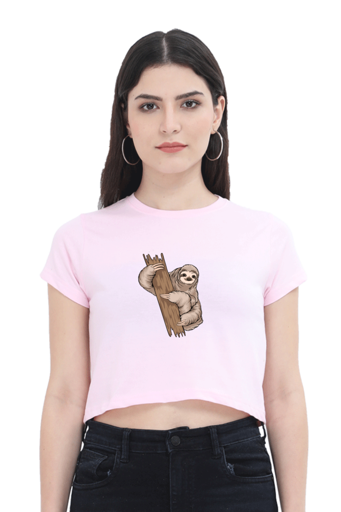 Women Sloth Crop Top - wood hug