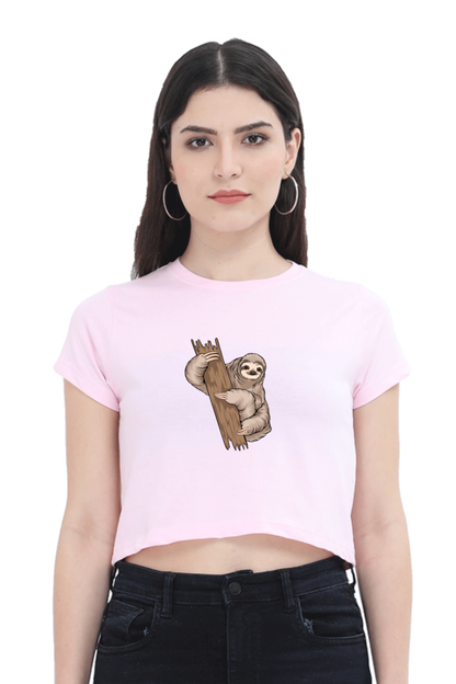 Women Sloth Crop Top - wood hug