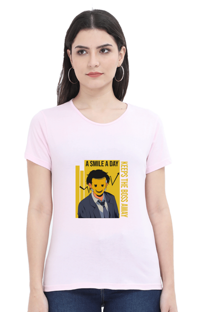 Women’s Round Neck Printed Motivational T-Shirts -  Smile