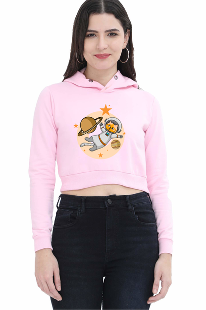 Women Animal's & Monster's Crop Hoodies - cat around space