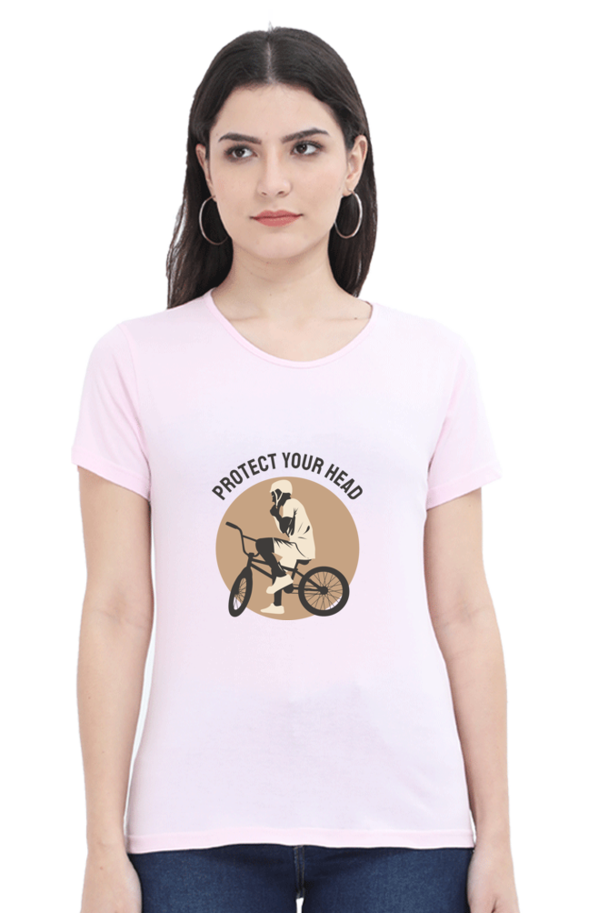 Women’s Round Neck Printed Rider T-Shirts -  protect head
