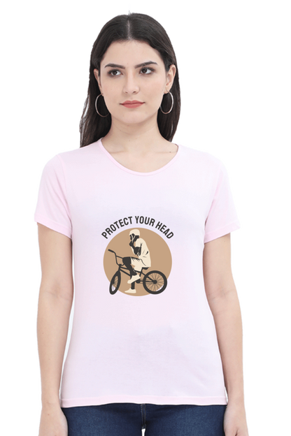 Women’s Round Neck Printed Rider T-Shirts -  protect head