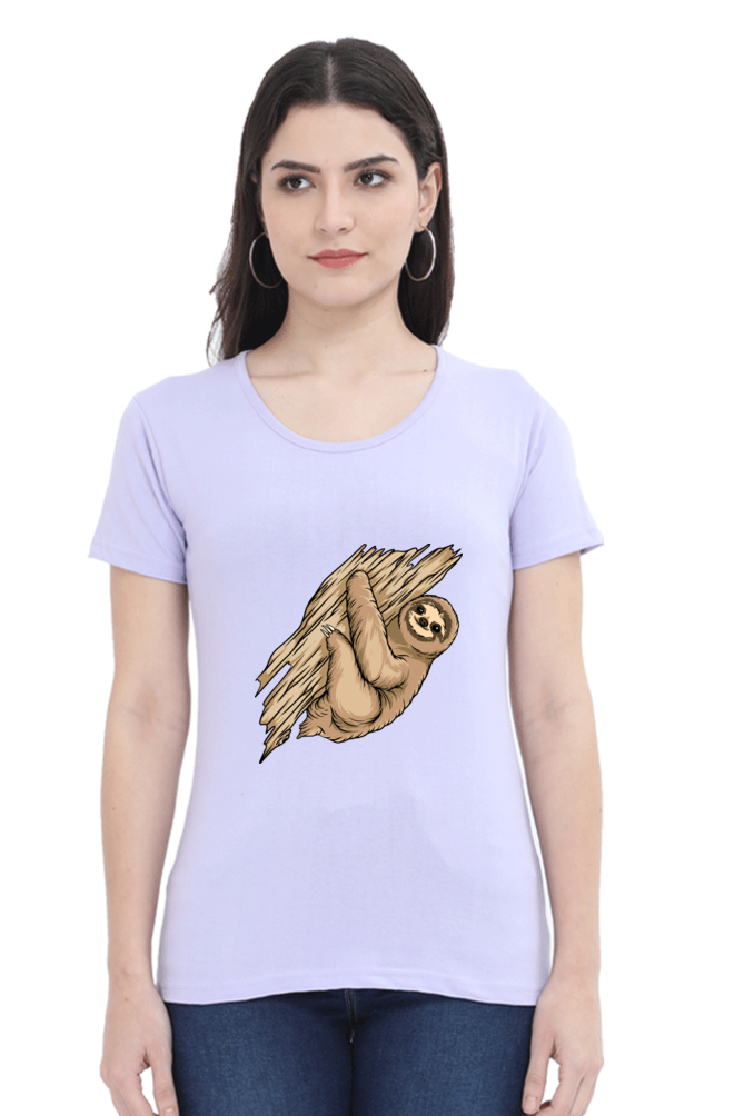 Women’s Round Neck Printed Sloth T-Shirts -  sloth baby hug