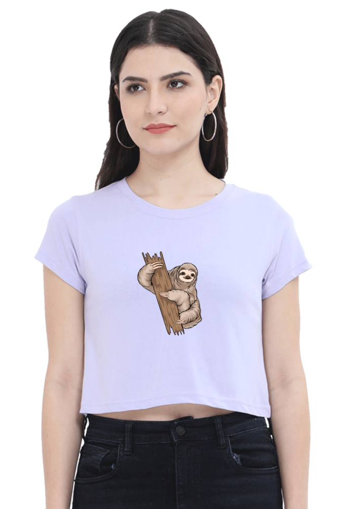 Women Sloth Crop Top - wood hug