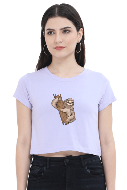 Women Sloth Crop Top - wood hug