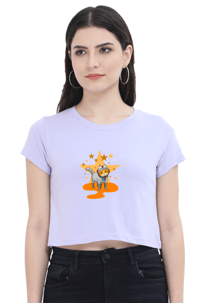 Women Animal's & Monster's  Crop Top -  stars & cat