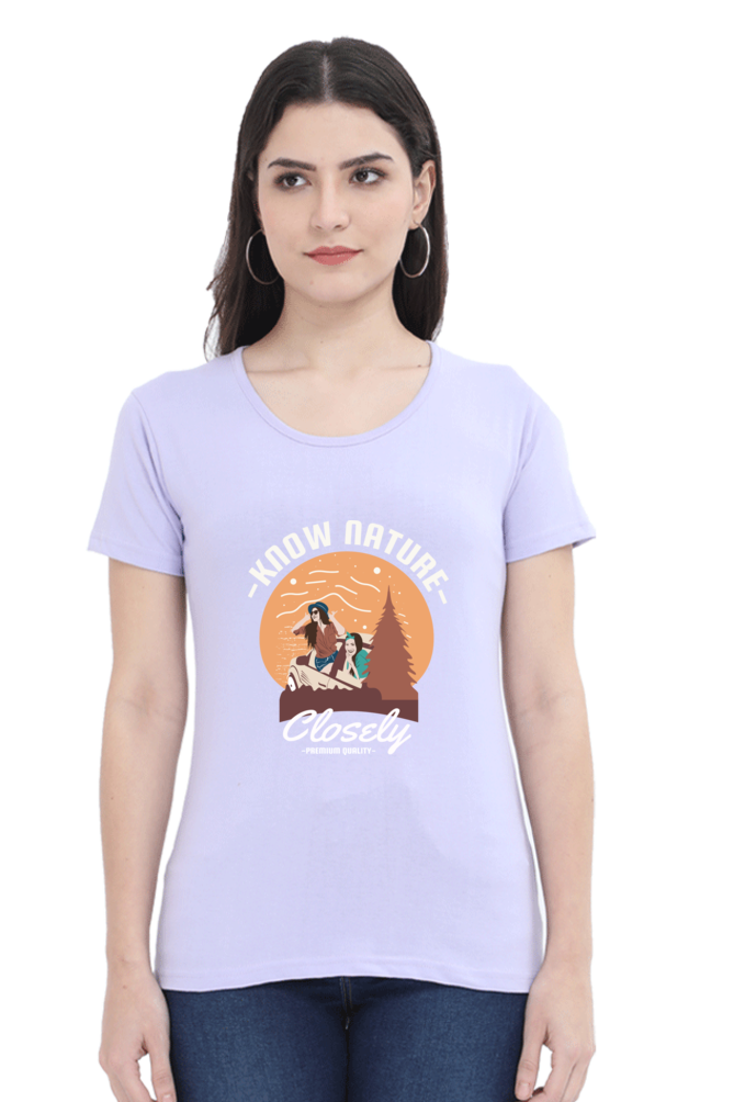 Women’s Round Neck Printed Adventure T-Shirts -  know nature