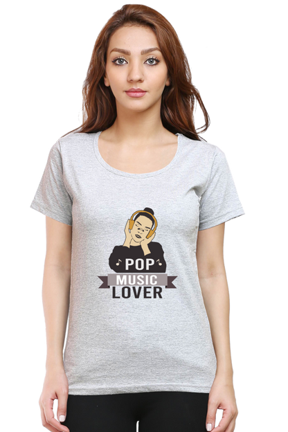 Women’s Round Neck Printed Music T-Shirts - POP