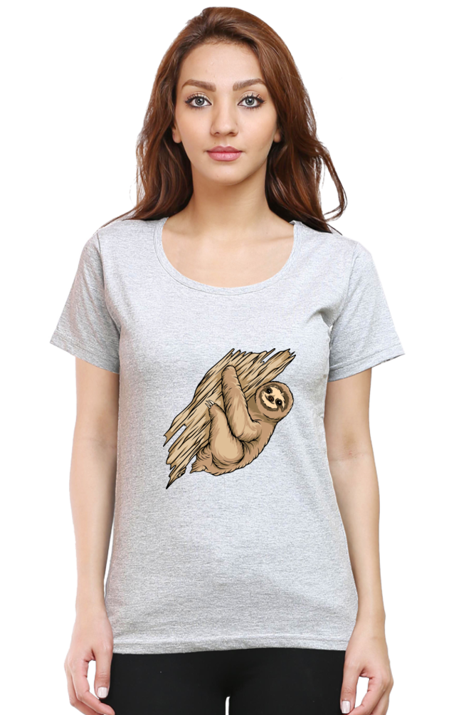 Women’s Round Neck Printed Sloth T-Shirts -  sloth baby hug