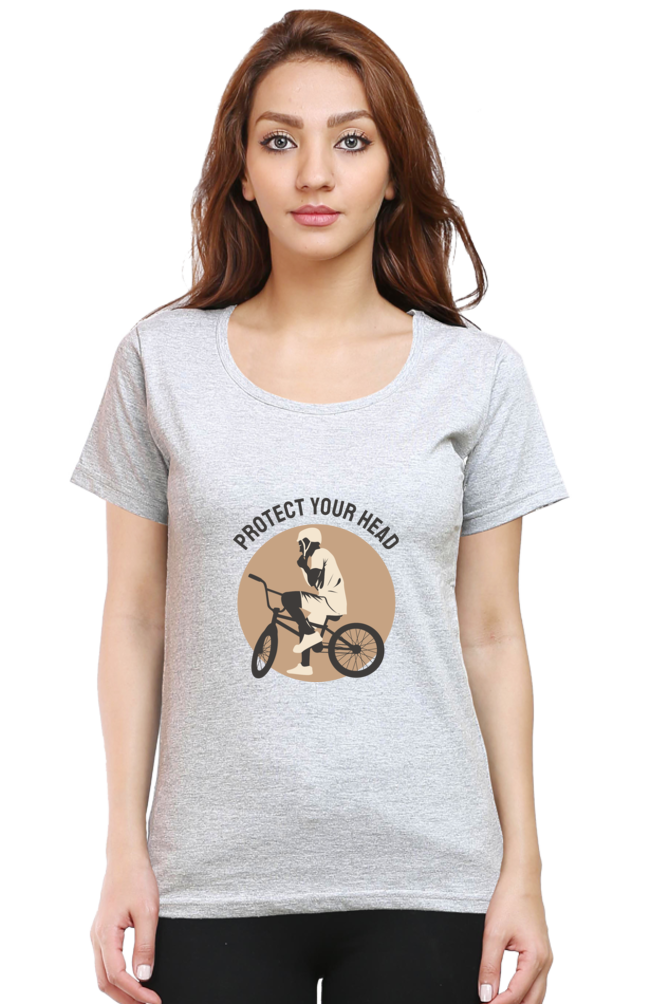 Women’s Round Neck Printed Rider T-Shirts -  protect head