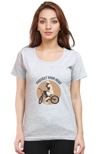 Women’s Round Neck Printed Rider T-Shirts -  protect head